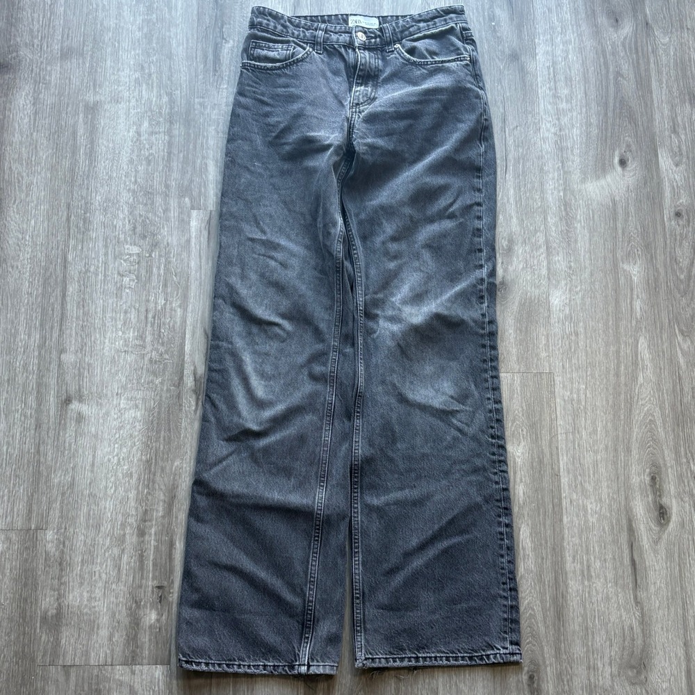 ZARA Women's Charcoal Grey Wide Leg Denim Jeans Size 4 26